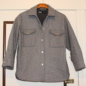 Zara - Women's Snap Front Shacket in Polyester Microfleece, color Grey, Medium